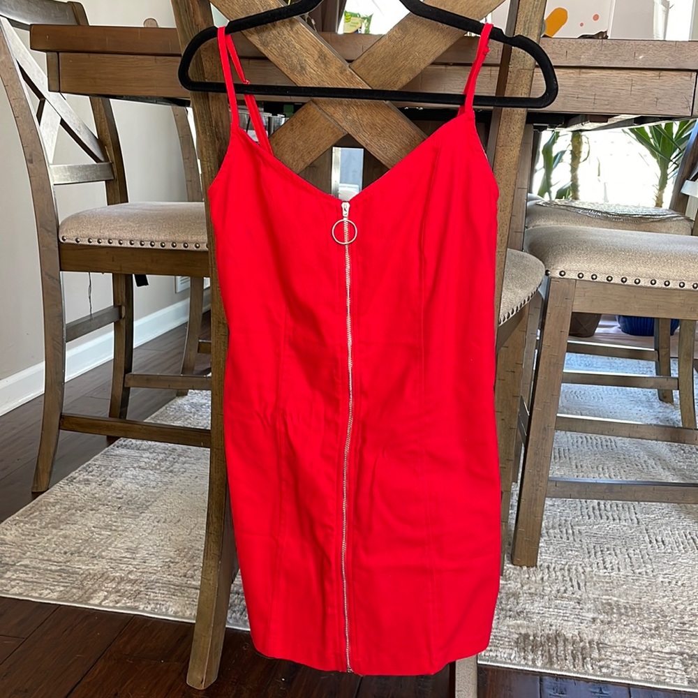 She show red mini zipper dress size medium